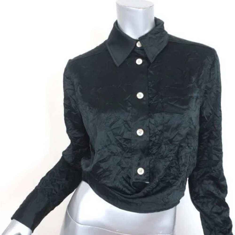 Ganni Crinkle Satin Tie button up